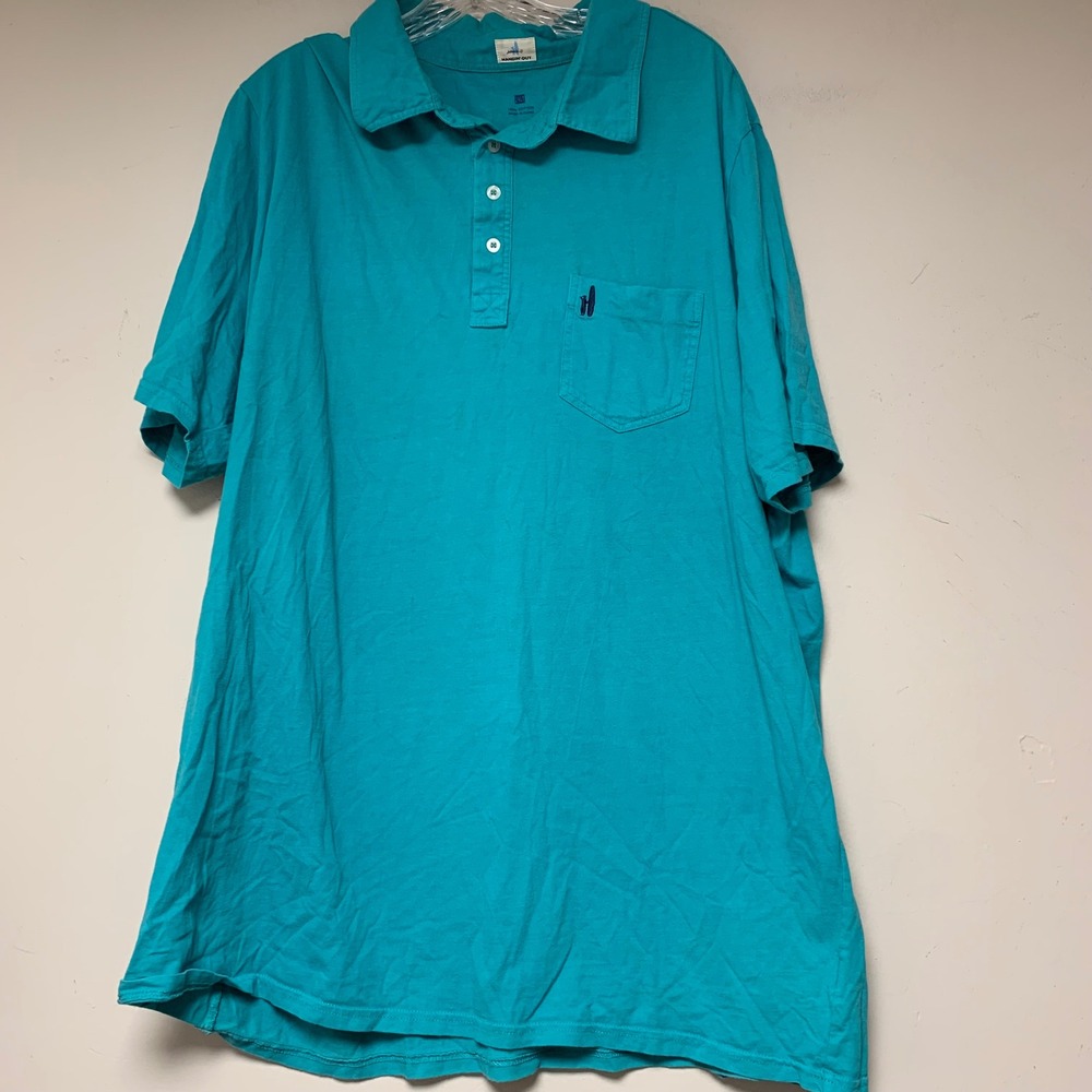 Johnnie-O Polo Shirt Mens 2XLT Turquoise Blue Excellent Hangin Out Cotton Pocket
